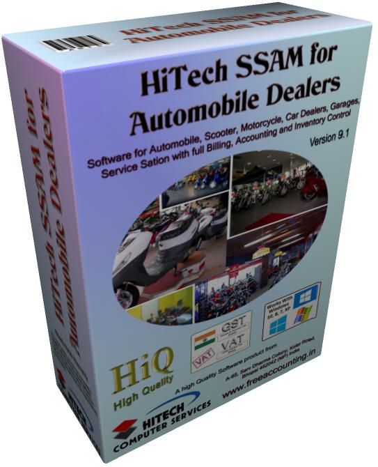 Billing, Inventory control Accounting Software, Software for automobile dealers, two wheelers dealers, service stations. Modules :Customers, Suppliers, Products, Automobiles, Sales, Purchase, Accounts & Utilities. Free Trial Download.